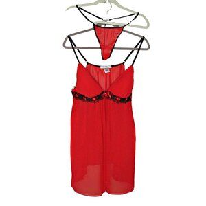 Linea Donatella Nightdress Nightgown Lingerie Baby Doll Lace Padded Red Black XL